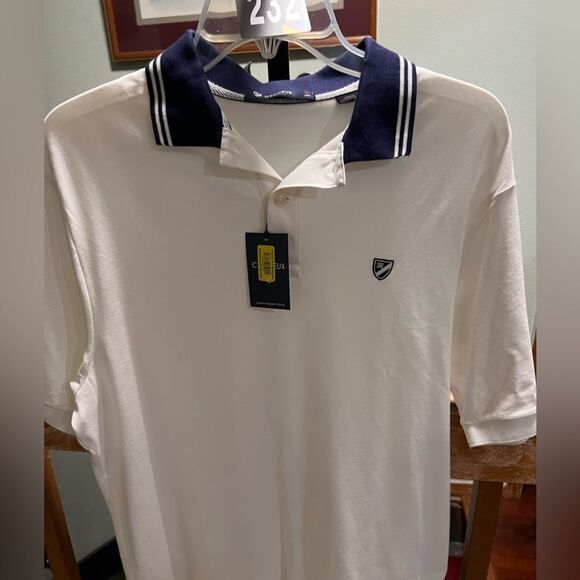NWT Daniel Cremieux White Polo Shirt with Navy Collar Medium #232 - Picture 1 of 6